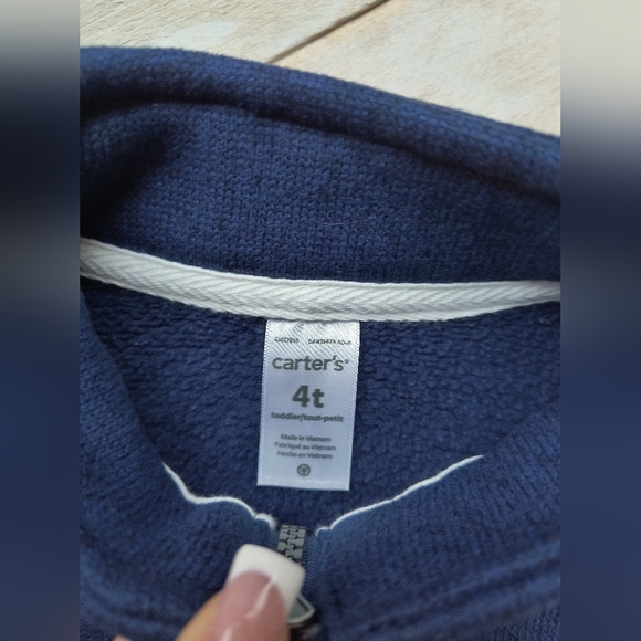 Carter's Toddler Boy Zip Up Sweater Vest Sleeveless Blue Fleece Lined Size 4T - Picture 3 of 4